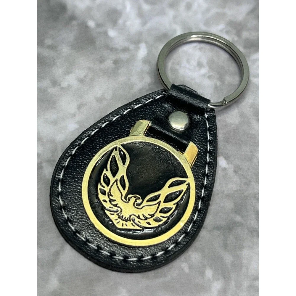 Pontiac Firebird Logo Leather Vintage Keychain Keyring GM Original